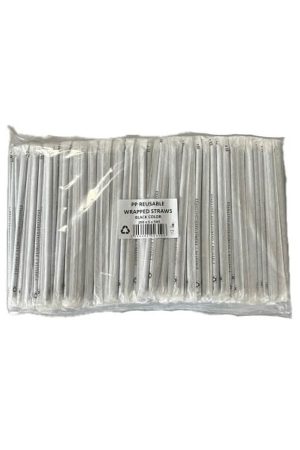 Επαναχρησιμοποιούμενο Καλαμάκι Φραπέ Ίσιο Ντυμένο 20cm Μαύρο (500 τεμ.)